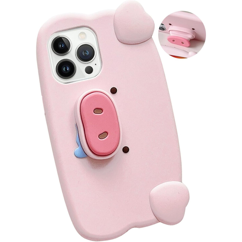 Kawaii Piglet Phone Case With 3D Bow And Stand For Iphone 15 9065194860794