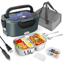 Lunchbox-Wärmer, 80 W, 1,5 L, 2 Fächer, tragbar, Edelstahl