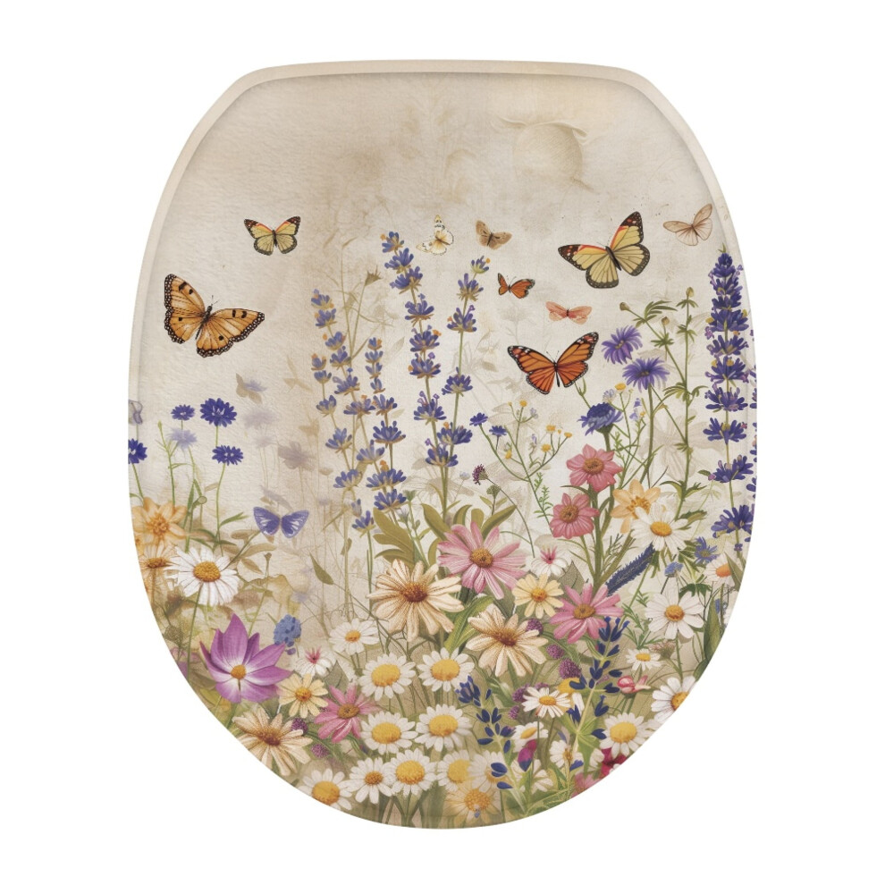 Butterfly Daisy Elongated Toilet Seat Cover Universal 9107258645890