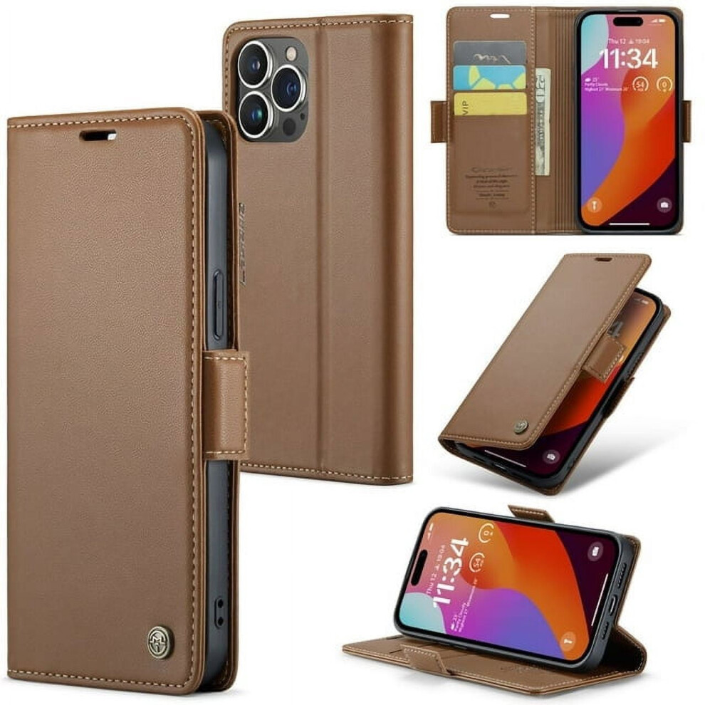 Caseme Leather Wallet Case For Iphone 15 Pro Brown 9107258654434
