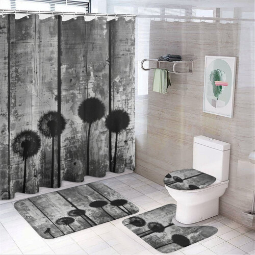 Ensemble rideau de douche vintage pissenlit 4 pièces