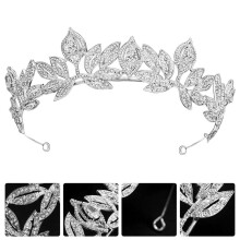 Diadema nupcial con tiara de diamantes de imitación y hojas