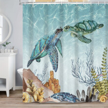 Douchegordijn met zeeschildpadthema, oceaanmotief, 72x78 inch