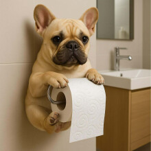 Porta-papel higiênico de parede em resina com formato de cachorro.