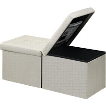 Folding Storage Bench Ottoman Beige Linen 34 inch