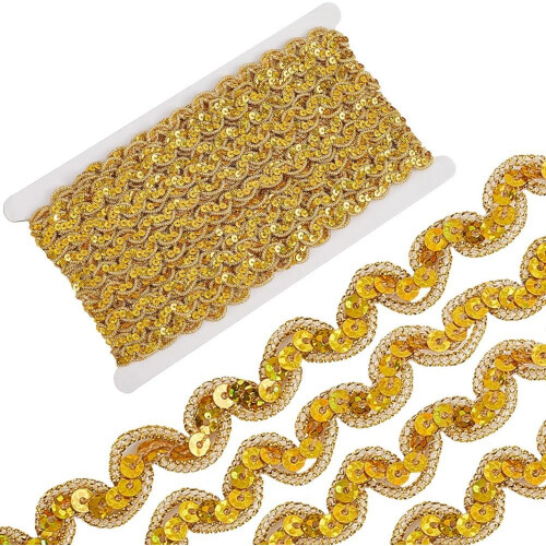 Χρυσή παγιέτα με ric rac κορδέλα, επίπεδη glitter με χάντρες