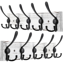 Porte-manteau mural en pin de 43 cm (16,9 po) avec 5 crochets noirs