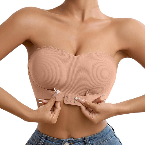 Women's front-closure strapless bra pink L