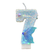 3 Inch Blue Mermaid Tail Number Birthday Candles Smokeless Paraffin Safe Holder Anti Tipping Candlestick Dream Cake Decoration
