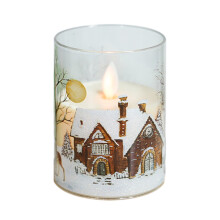 LED Pillar Candle Flameless Snowman House 3x4 inch Warm