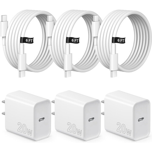 USB-C Väggladdare Snabbladdning 3-pack 1,8 m Sladd