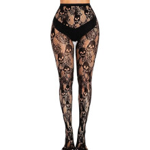 Women's sheer mesh skull fishnet tights black