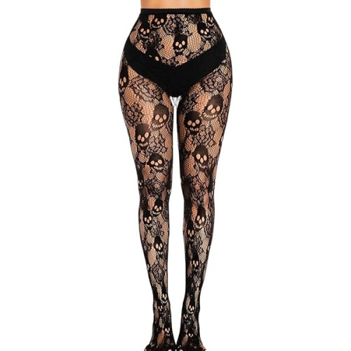Women's sheer mesh skull fishnet tights black