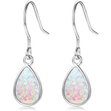 18K White Gold Plated Opal Dangle Earrings 925 Silver