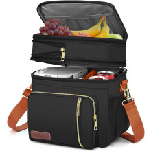 Geïsoleerde, lekvrije lunchtas 15L Dubbellaags Zwart Oranje