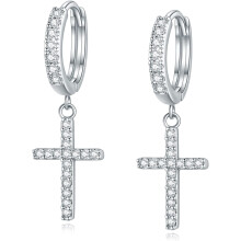 14K Gold Plated Cross Hoop Earrings Hypoallergenic