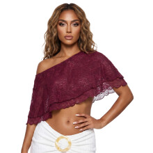 (M, Burgundy) Women Sheer Lace Poncho Tops Loose Double Layered Boat Neck Cover Ups Casual Summer Streetwear