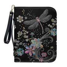 Boho Mandala Flower Dragonfly Leather Bible Cover Large