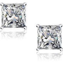 CZ stud earrings 18K white gold plated sterling silver