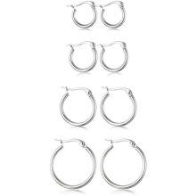 Ruostumattomasta teräksestä valmistetut korvarenkaat naisille, 4 paria, 10–20 mm