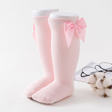 Roze kniekousen voor meisjes, los model, met strik en netstof.