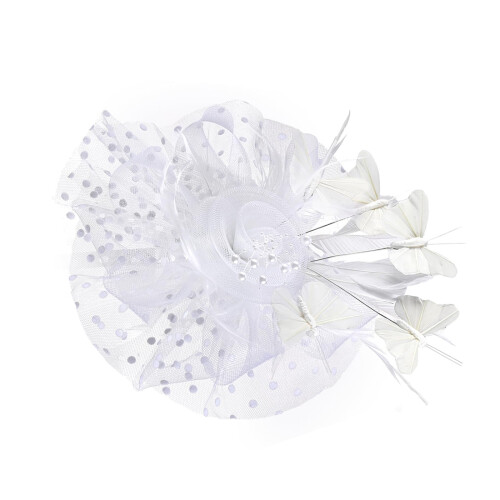 Bandeau bibi de mariée orné de fausses perles et d'un papillon