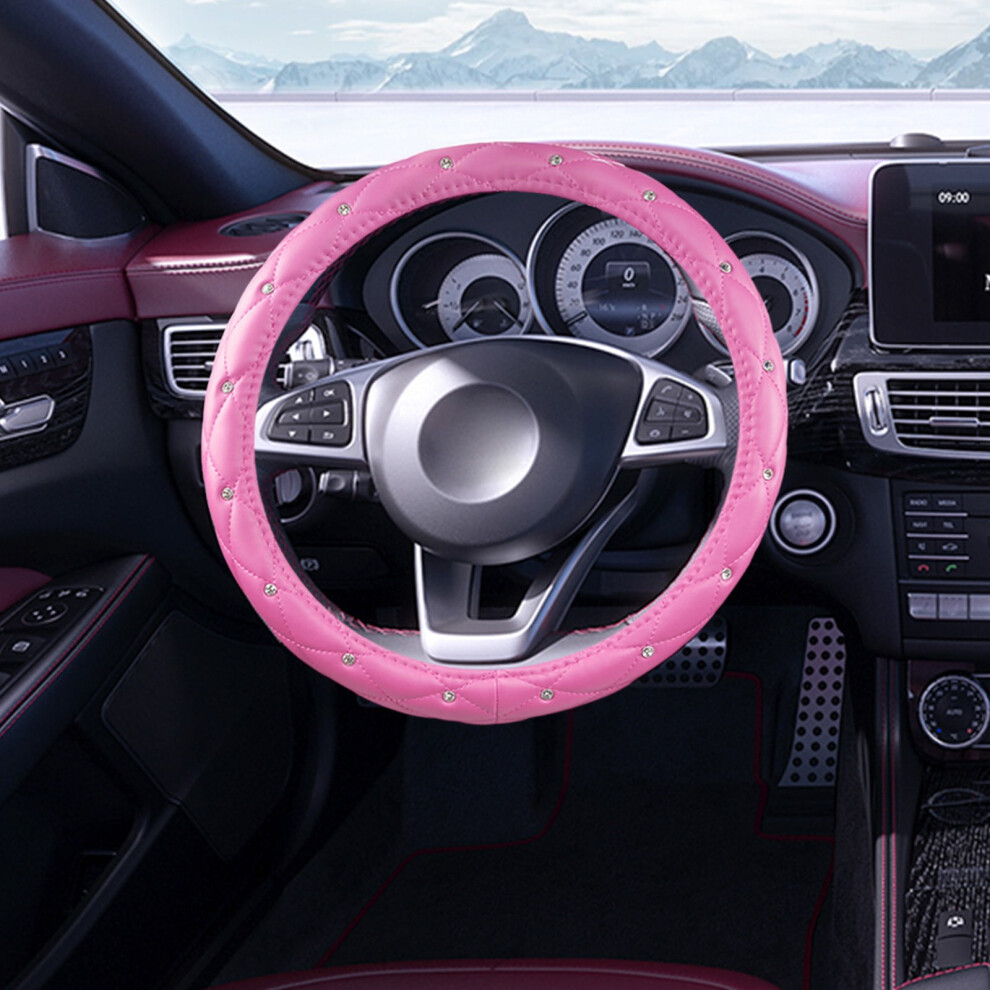 Leather Steering Wheel Cover With Rhinestones 14.5-15 Inch 968604377907