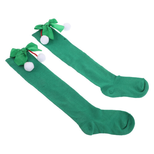Grønne knestrømper til barn med sløyfer og pompong til St. Patricks dag 1