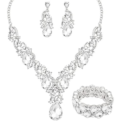 Set da sposa da donna composto da collana, orecchini e bracciale (3 pezzi)