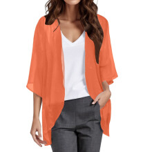 Leichte Chiffon-Strickjacke für Damen mit 3/4-Ärmeln, schwarz