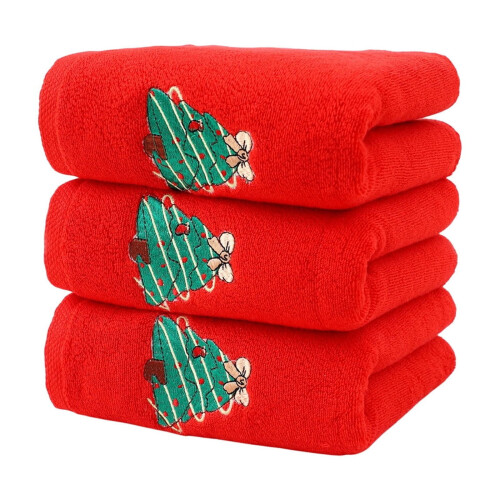Ensemble de 3 serviettes de Noël rouges brodées en coton