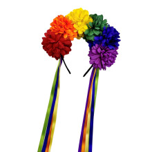 serre-tête floral rose arc-en-ciel avec pompons