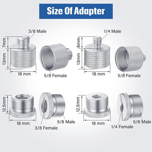 Microfoonstatief schroefdraadadapterset zilverkleurig (8 stuks) 2