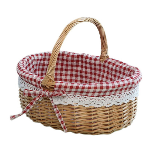Cesta de picnic ovalada tejida de mimbre con asa1