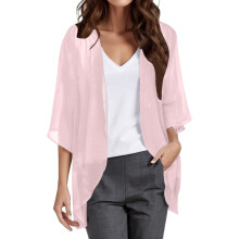Leichte Chiffon-Strickjacke für Damen mit 3/4-Ärmeln, rosa, Größe XXXL