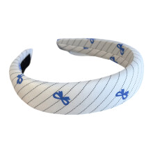 Bandeau à cheveux en éponge à carreaux bleus avec nœud (1 pièce)