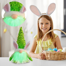 Coelho de Pelúcia Iluminado para Decoração de Páscoa (Gnomo) Verde
