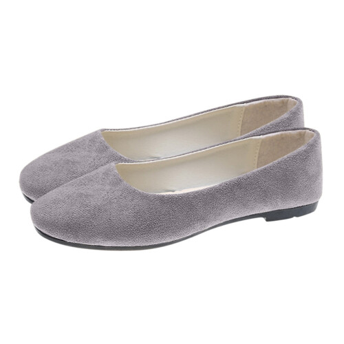 Sapatilhas de camurça femininas estilo coreano com bico quadrado cinza