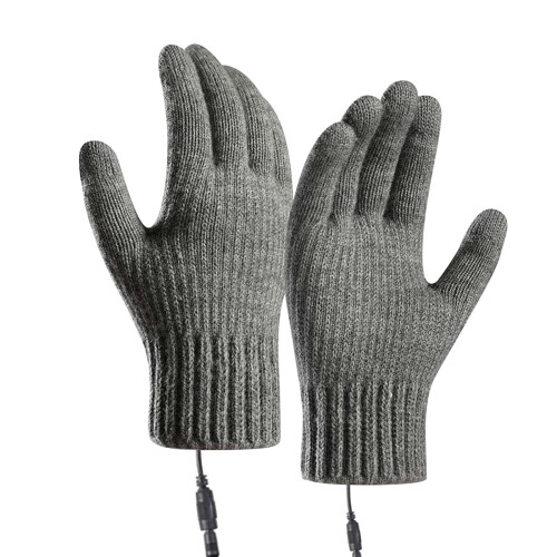 Graue, beheizbare Strickhandschuhe mit Touchscreen-Unterstützung
