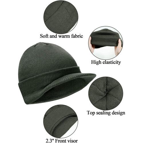 Herren-Winterstrickmütze mit Krempe, Grau 1