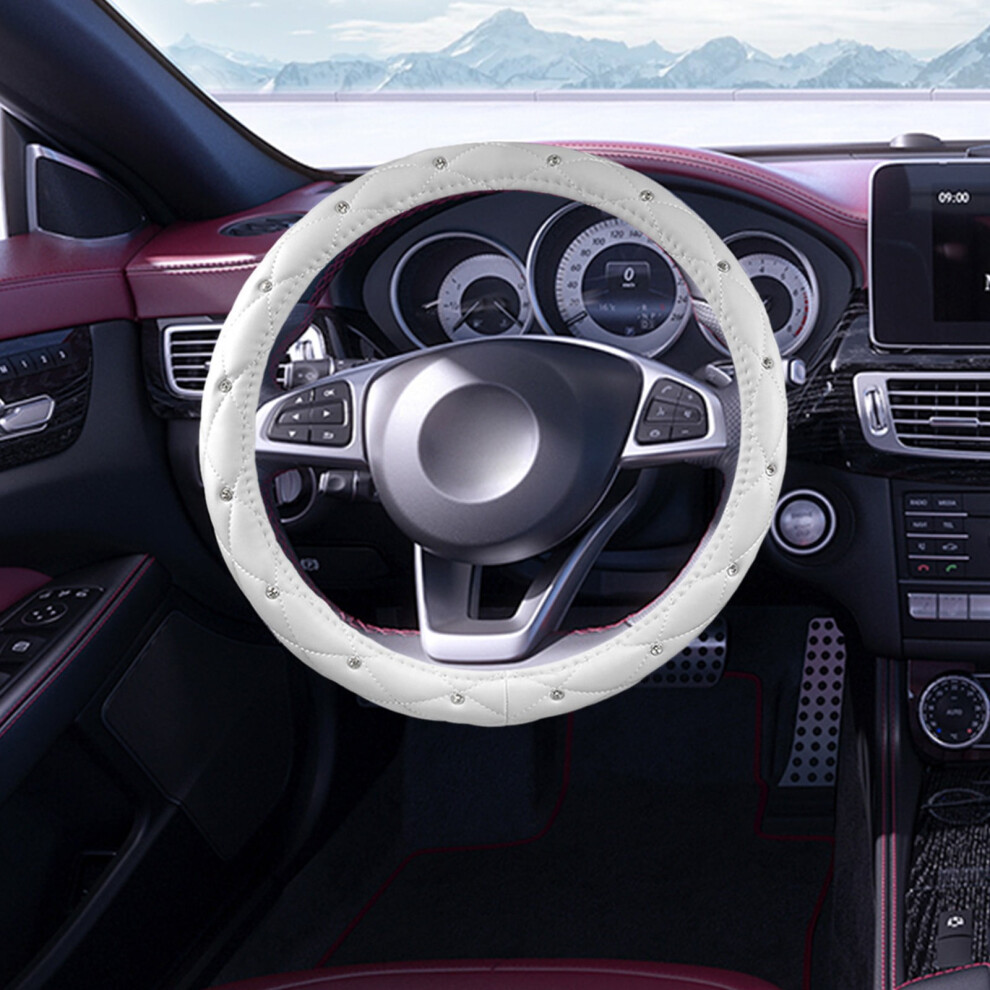 Leather Steering Wheel Cover With Rhinestones 14.5-15 Inch 968604378010