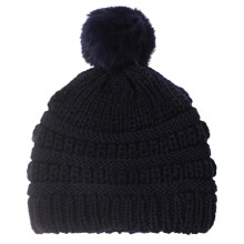 Bonnet enfant bleu extensible avec pompon