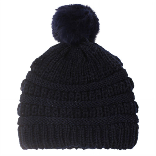Bonnet enfant bleu extensible avec pompon