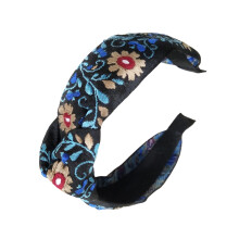 Bandeau large coloré à nœud et broderie florale