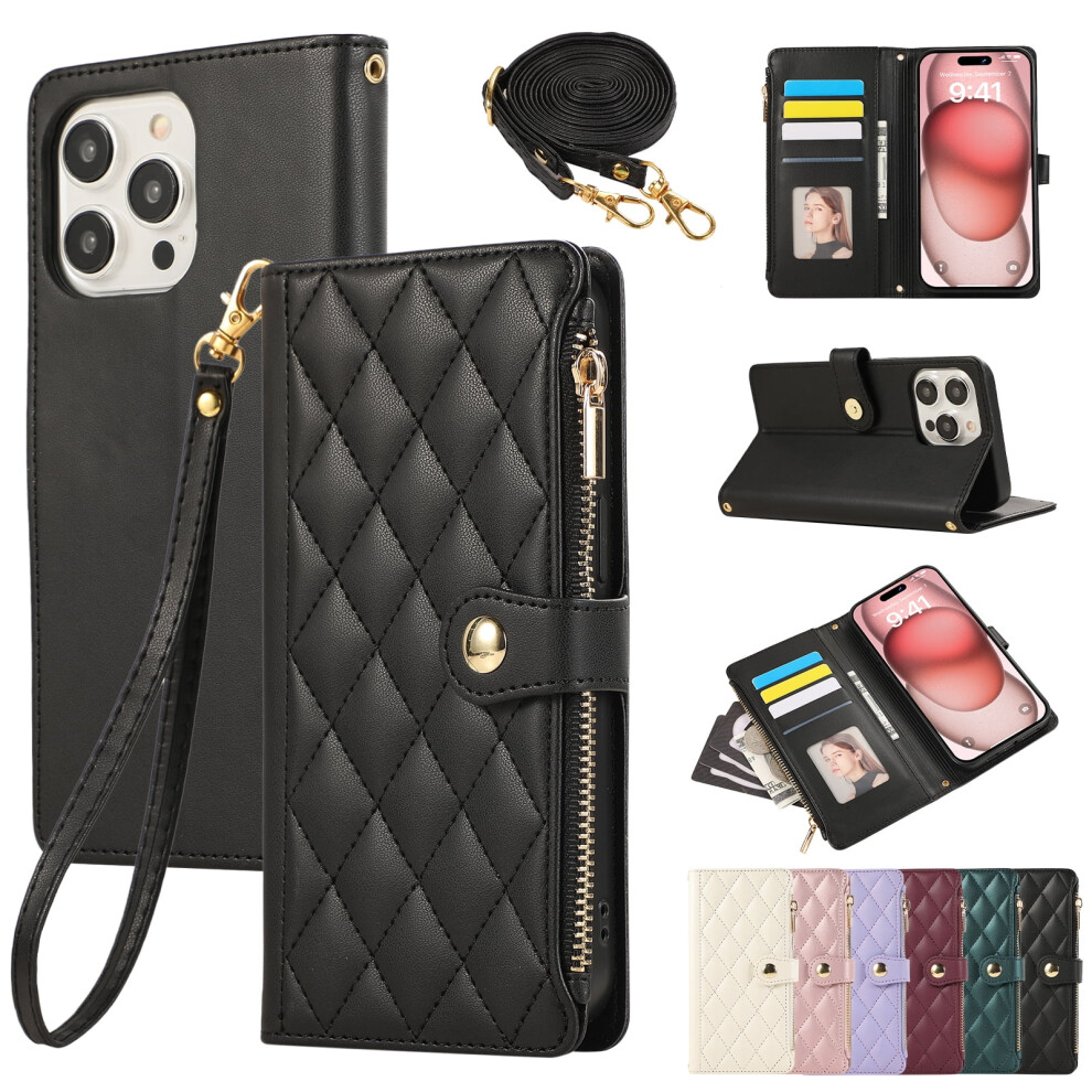 Crossbody Leather Card Wallet With Zipper For Iphone 16 Pro 939152568741