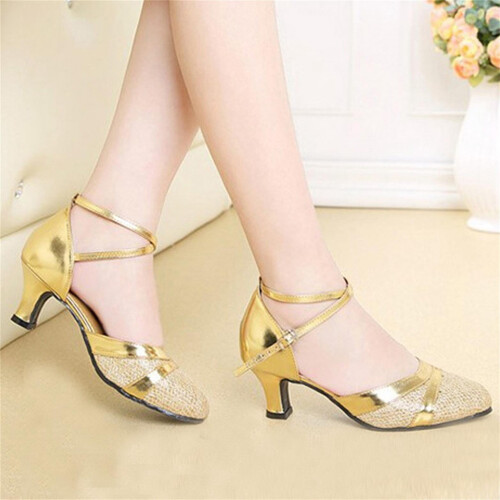 Γυναικεία παπούτσια χορού UTTOASFAY χρυσά, μέγεθος 8.5 1