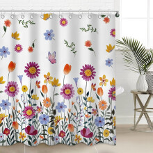 Vattentät duschdraperi med vildblommor, 60x72 tum, med krokar