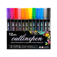 Dubbellinjekonturpennor 12 färger 8 ml