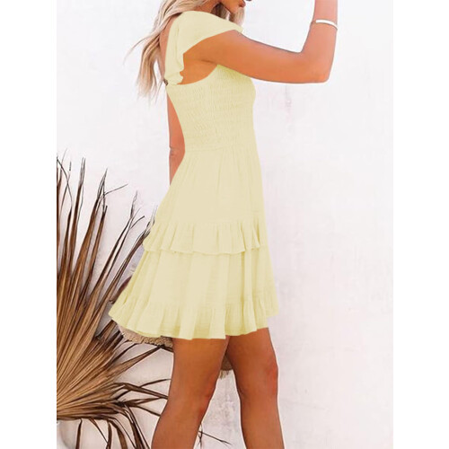 Sommerliches Boho-Kleid für Damen, gerafftes Rüschenminikleid 1