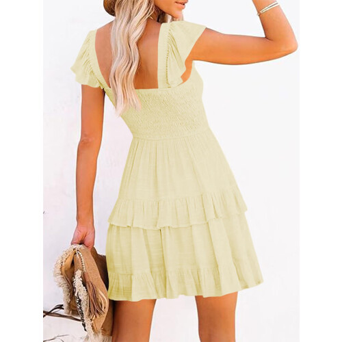 Sommerliches Boho-Kleid für Damen, gerafftes Rüschenminikleid 2